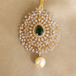 18K Gold Polish Detachable Diamond Look Maang Tikka cum Pendant