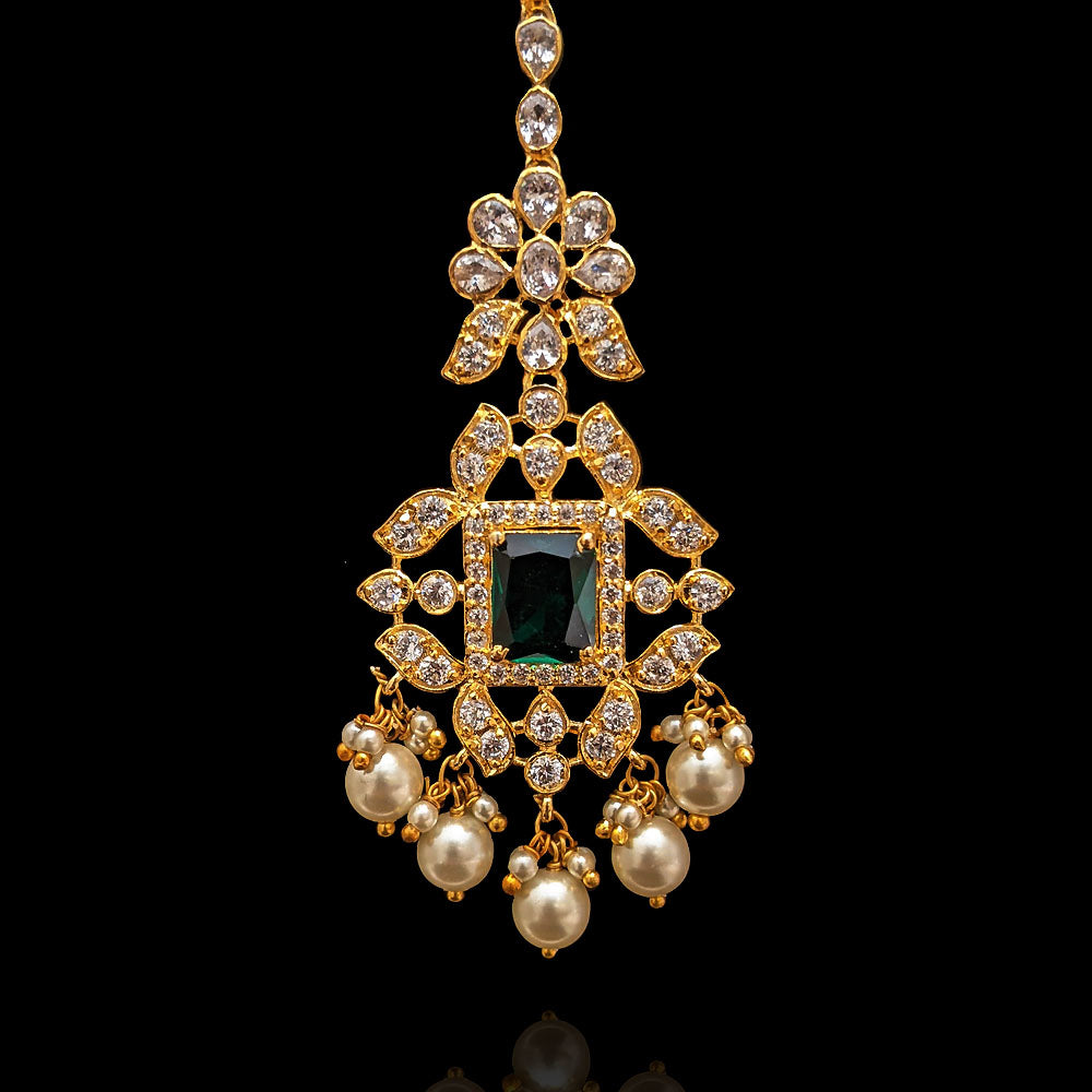 Beautiful 925 Silver Bridal Maang Tikka Design with Diamond & Emerald Look