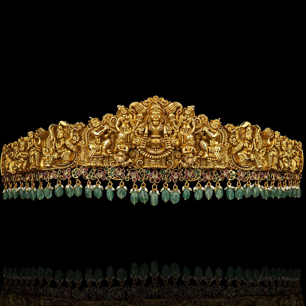 Beautiful 18K Gold Plated Temple Design Bridal Vaddanam Hip Belt For Saree