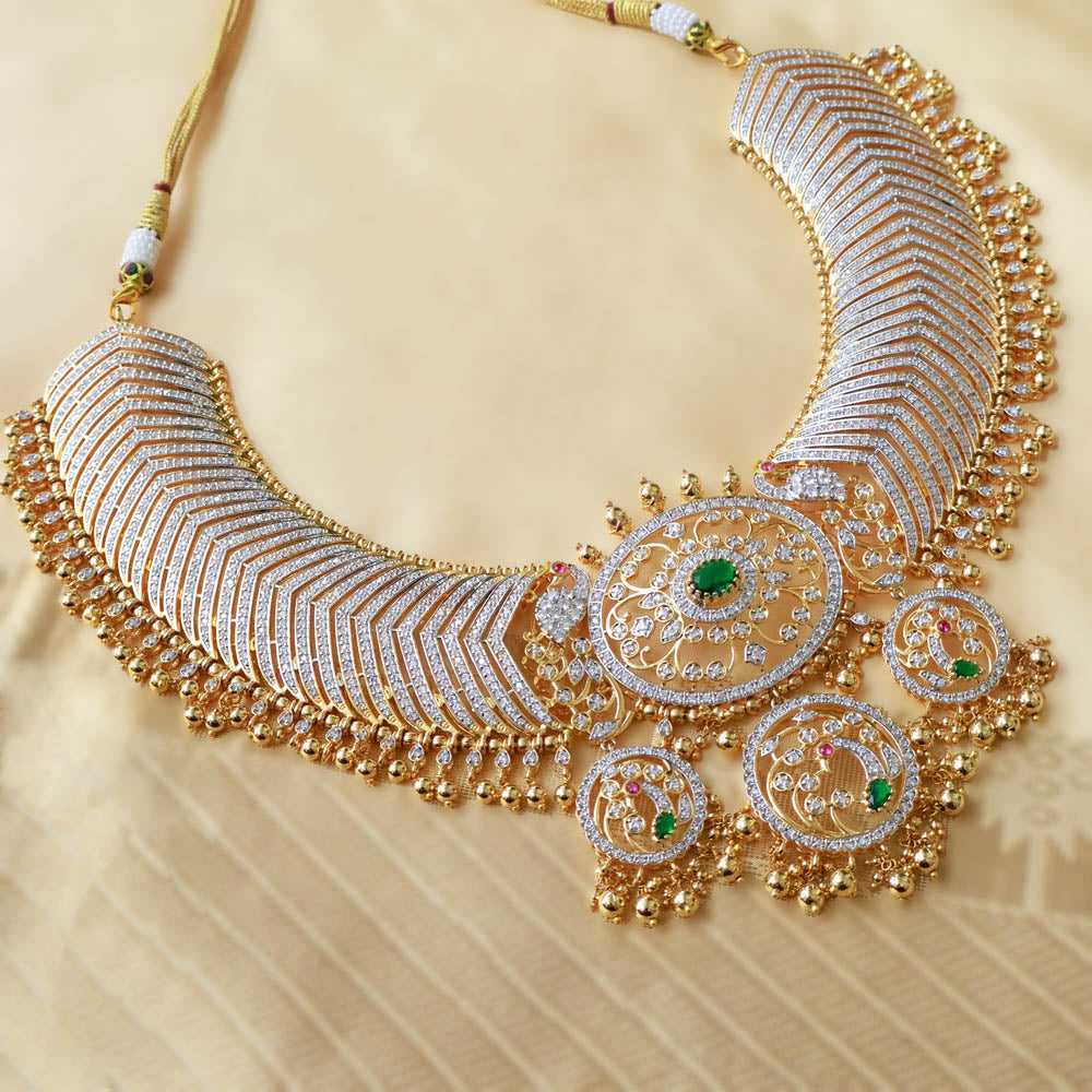 Closed setting Diamond Look Tussi Short Necklace Design