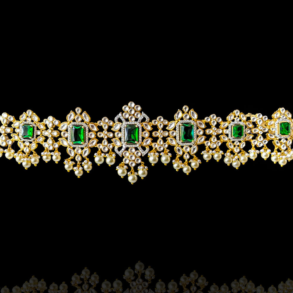 Delicate Gold Polish Polki Look Emerald Bridal Vaddanam Hipbelt
