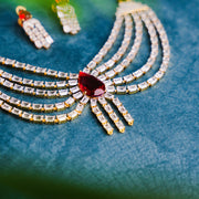 Diamond Look Scallop Fall Layered Necklace with Ruby Centerpiece