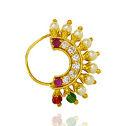 Diamond Bridal Nose Ring In 18Kt Yellow Gold Polish with Pearls