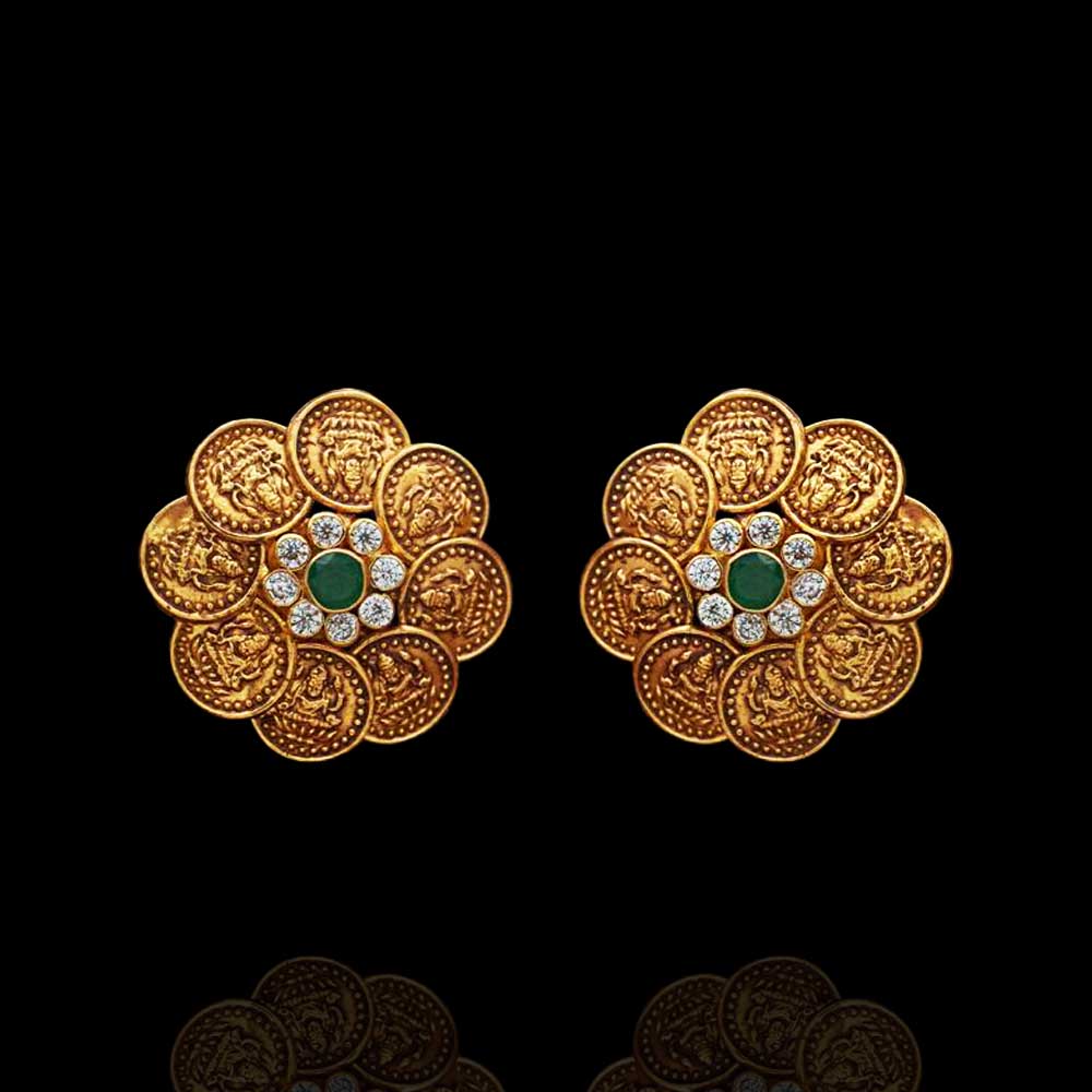 Divine Lakshmi Kasu Coin Floral Top Earrings