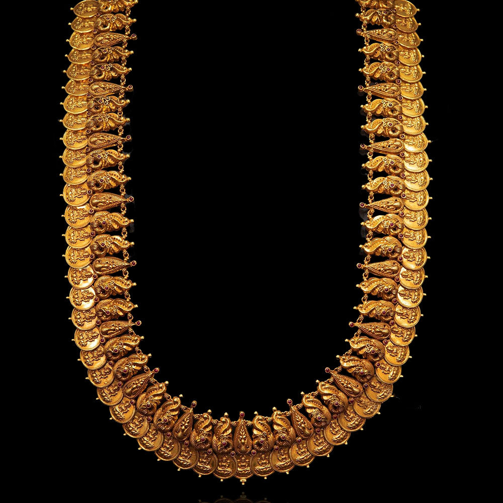 Divine Lakshmi Kasu Long Haram Necklace Design – Sneha Rateria Store