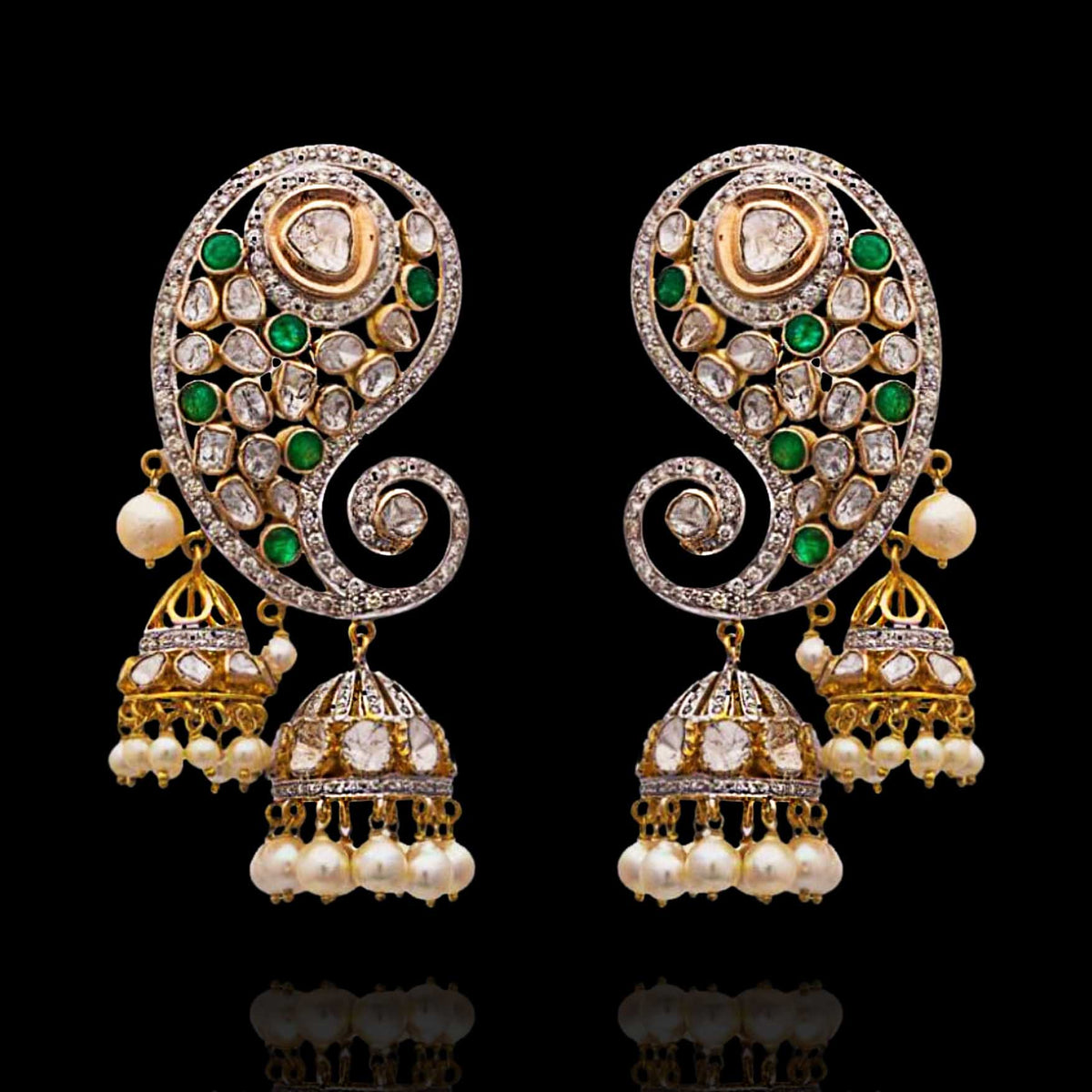 Exquisite Polki Look Ear Cuff with Jhumka Earrings with Vintage Look