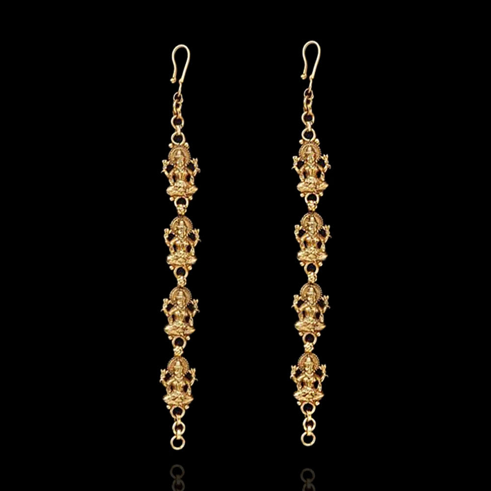 Gold Polish Temple Look Mateel Ear Chain Design with Lakshmi Motifs