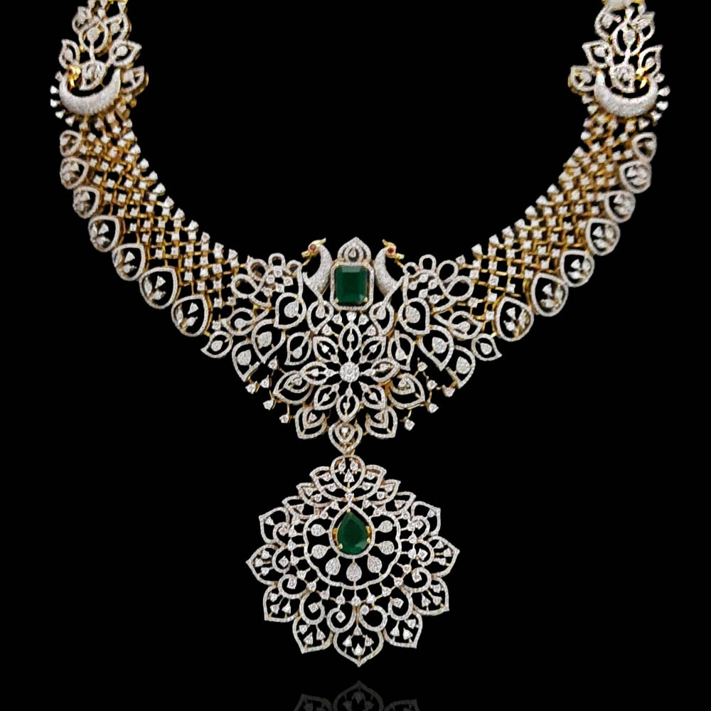 Diamond Look Bridal Necklace with Emerald Pendant
