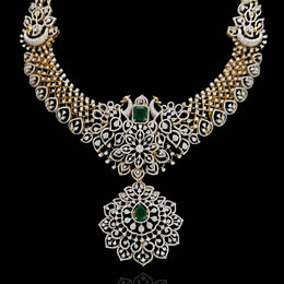 Diamond Look Bridal Necklace with Emerald Pendant