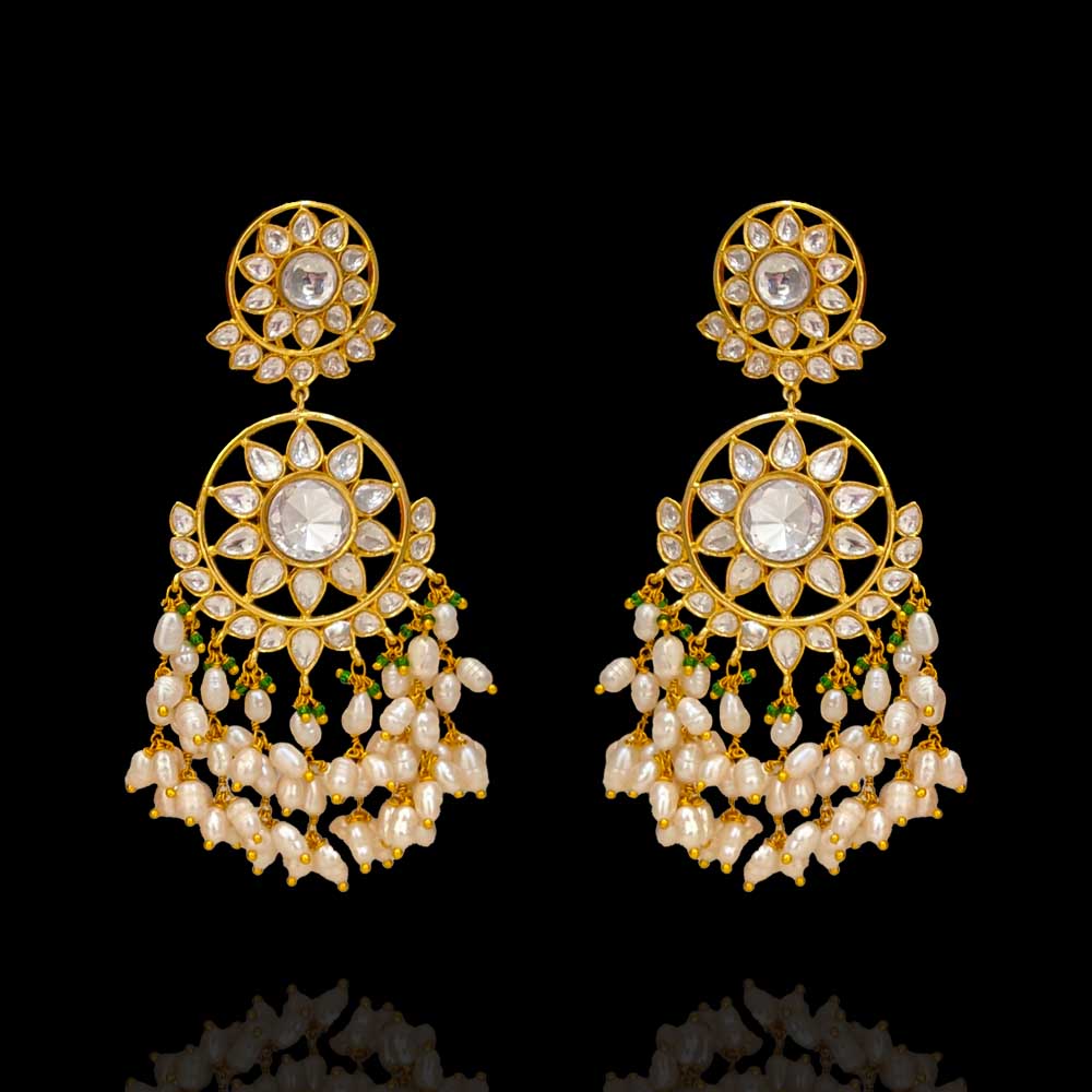 Light Breezy Rice Pearls Chandbali Guttupusali Earrings Model