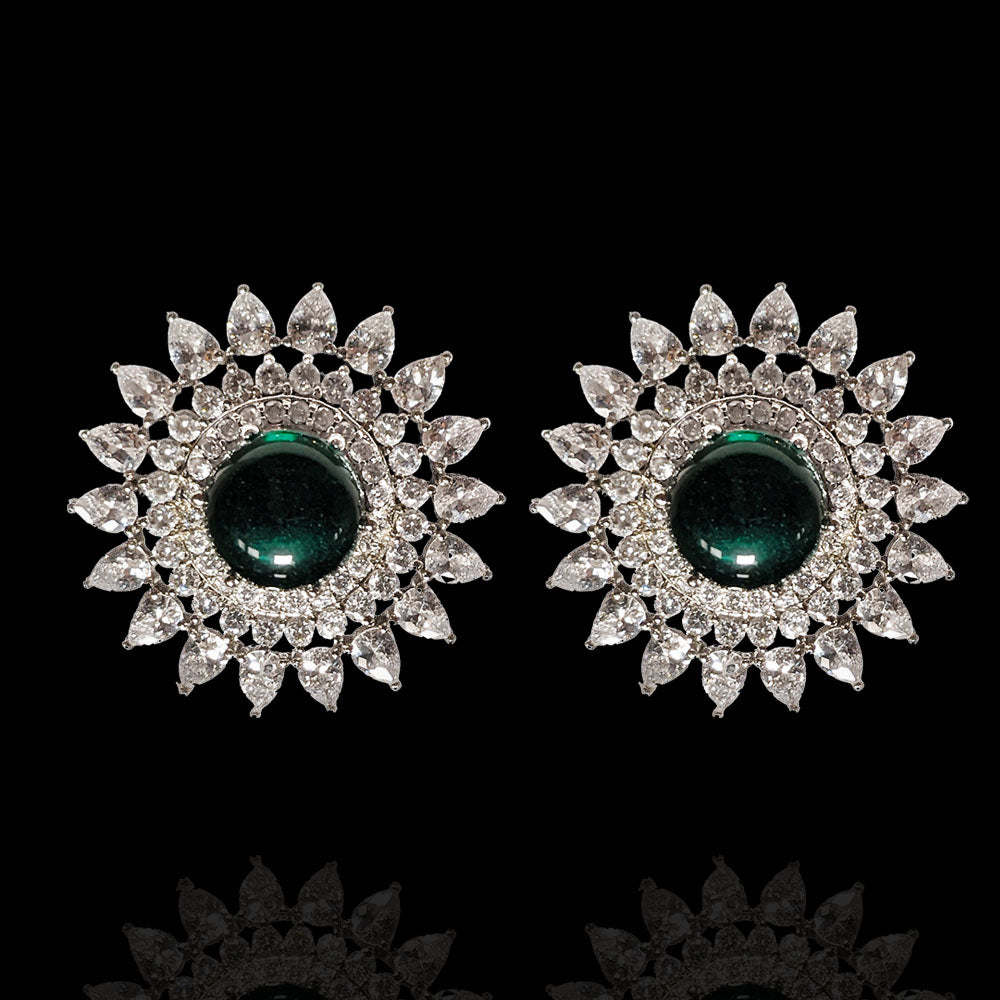 Majestic Luxury Stud Earrings with Marquis CZ Diamonds & Emeralds