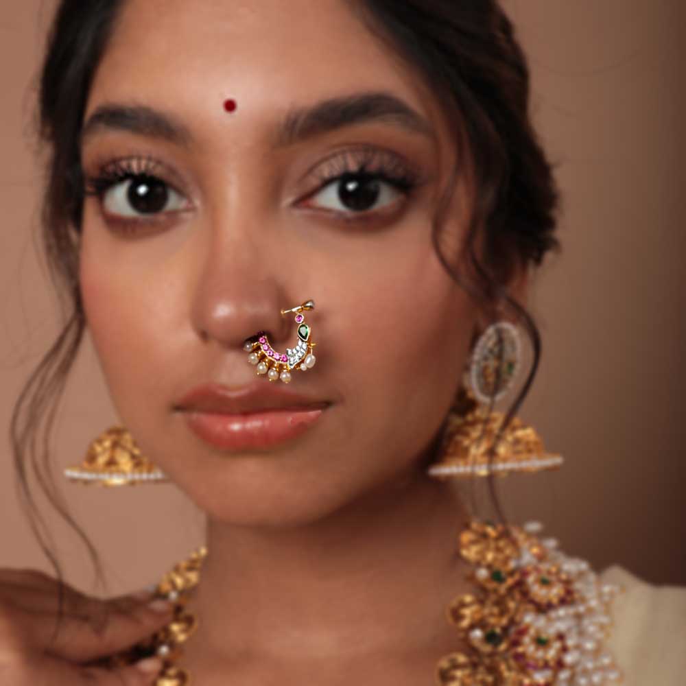 Majestic Exuberant Peacock Inspired Gold Plated Bridal Nath Design