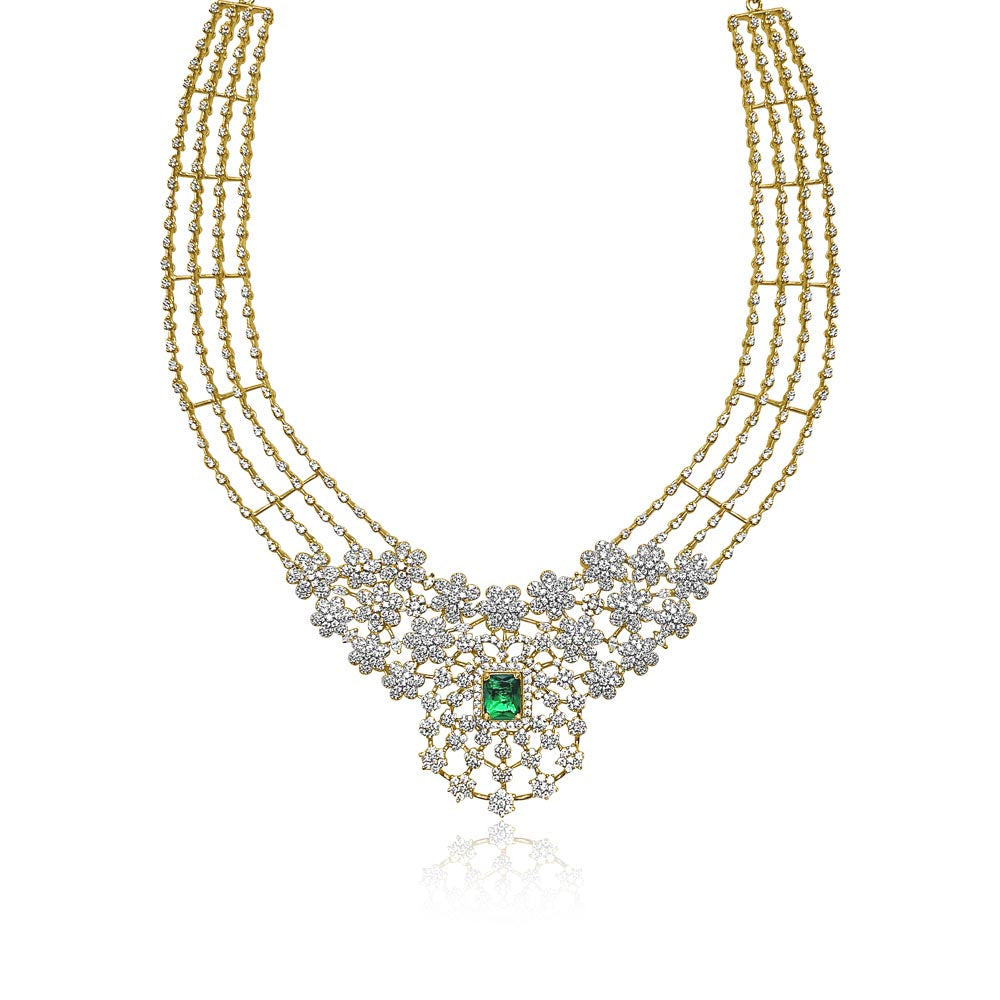  CZ Diamond Necklace with floral bloom
