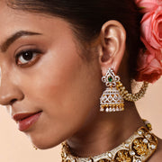 Small Butta Diamond Look Earrings Design in 18Kt Yellow Gold Polish