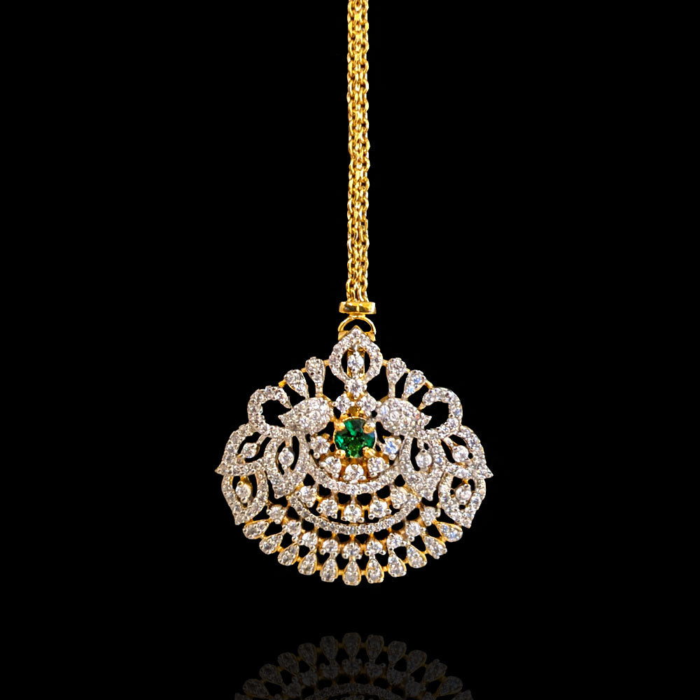 Starlit Bridal Diamond Look Maang Tikka with Emerald Stones