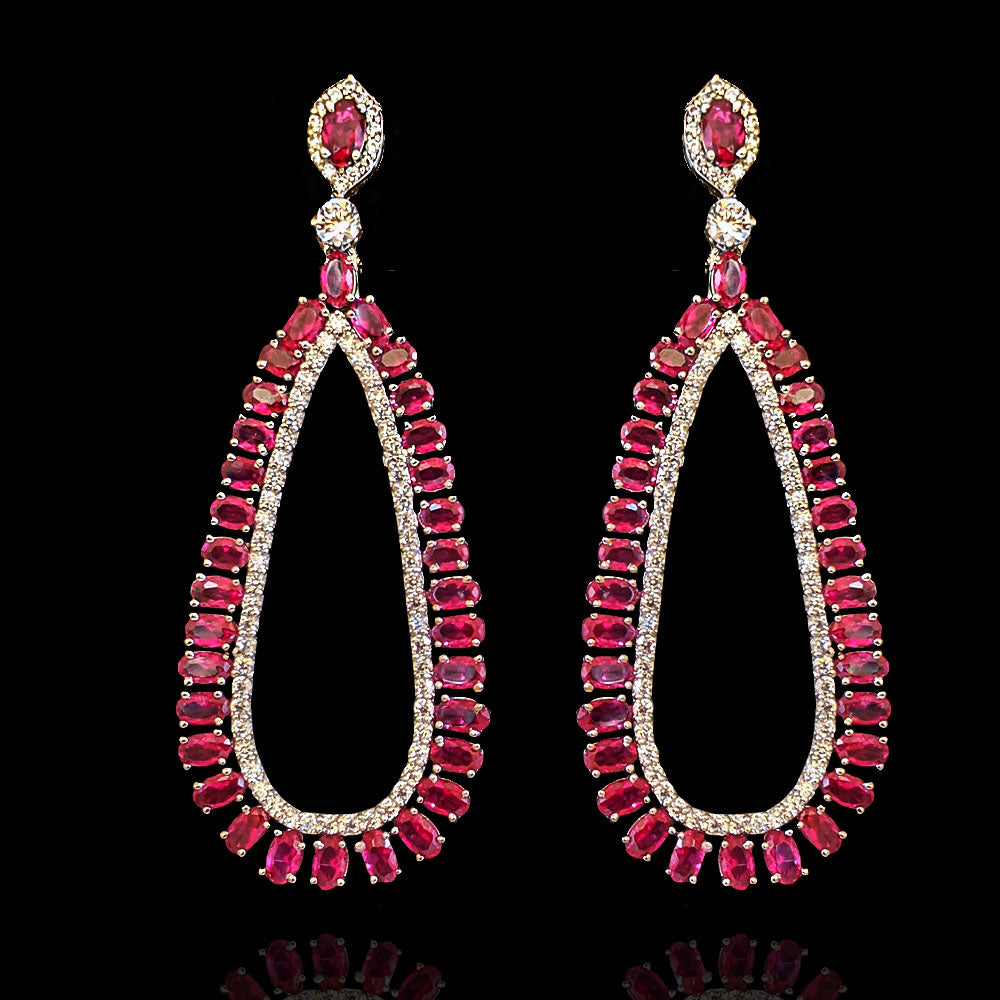 Ready to Ship Statement Long Ruby Diamond Look Earrings Design