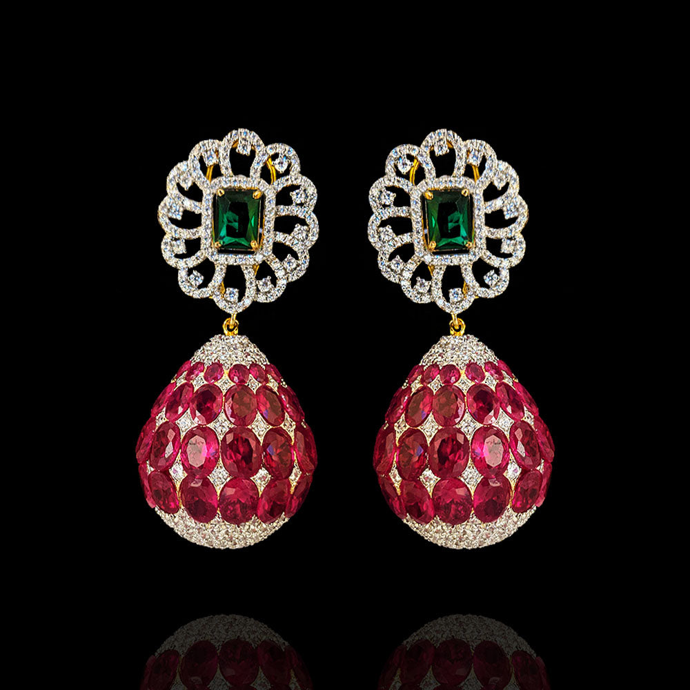 Statement Ruby Emerald Diamond Look Drop Detachable Earrings