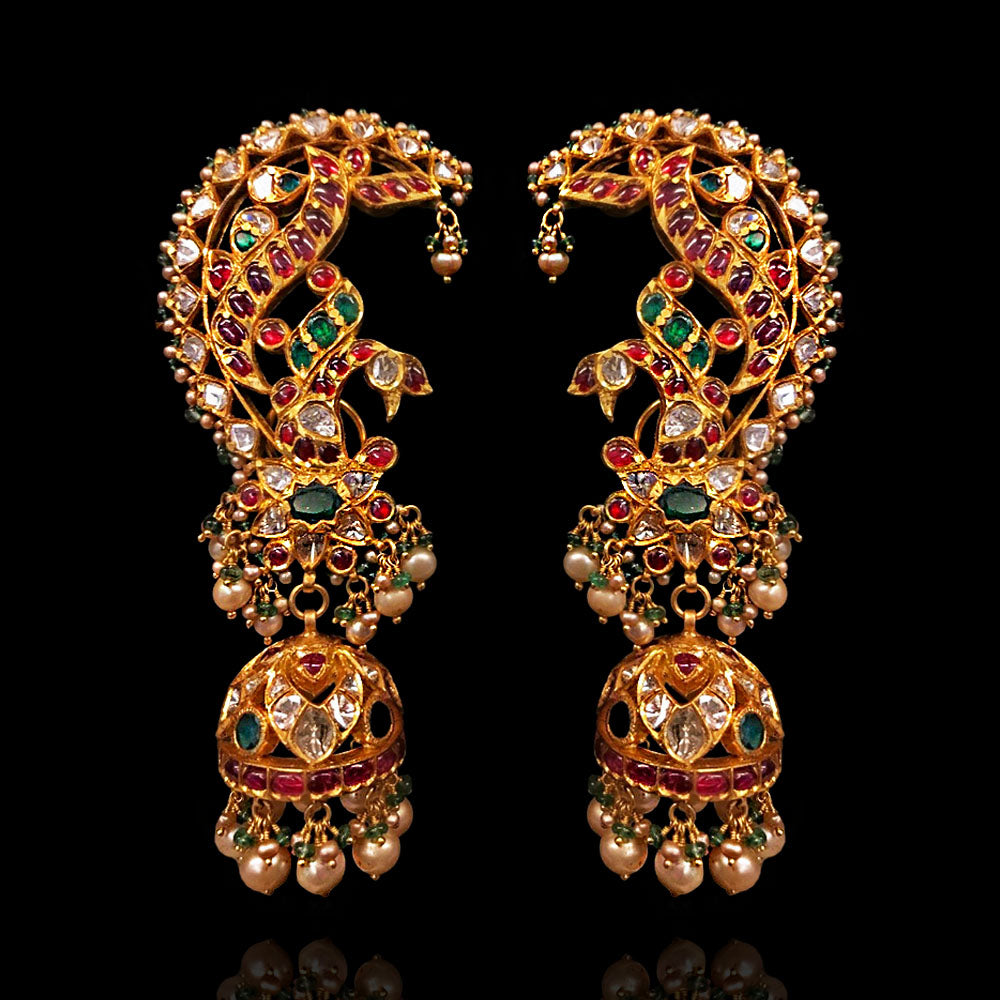 Traditional Bridal Peacock Vintage Ear Cuff with Kemp Stones