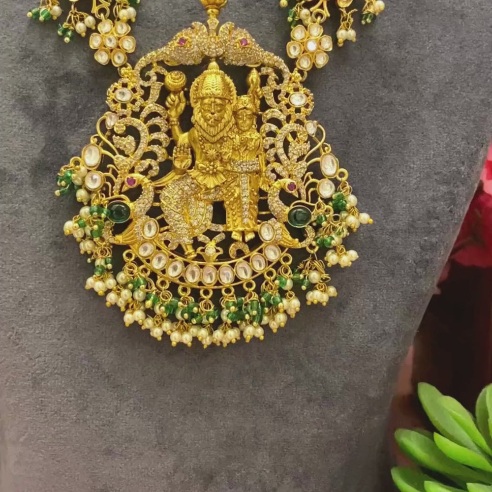 Silver Gold Polished Vishnu Temple Pendant Necklace Design