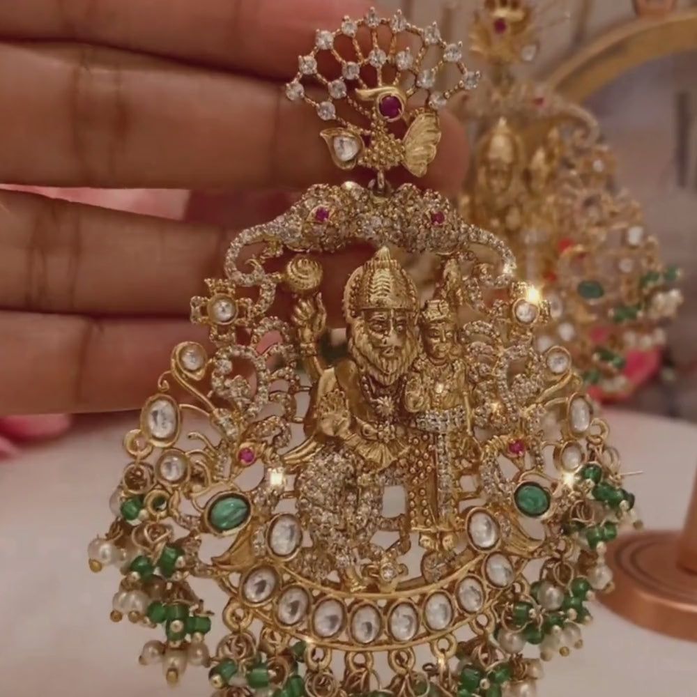 Silver Gold Polished Vishnu Temple Earrings Design
