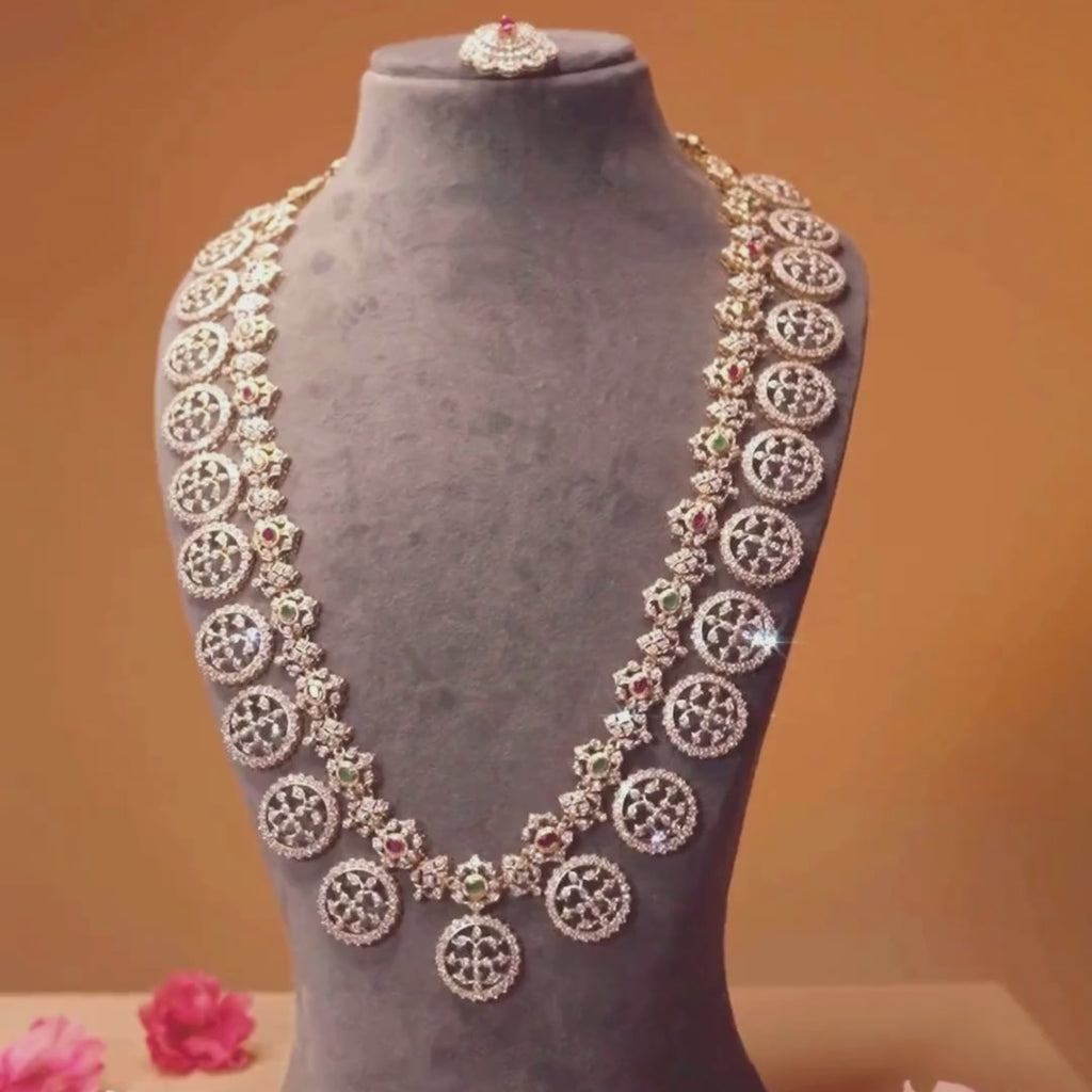 Long Sparkling Haram Necklace Design