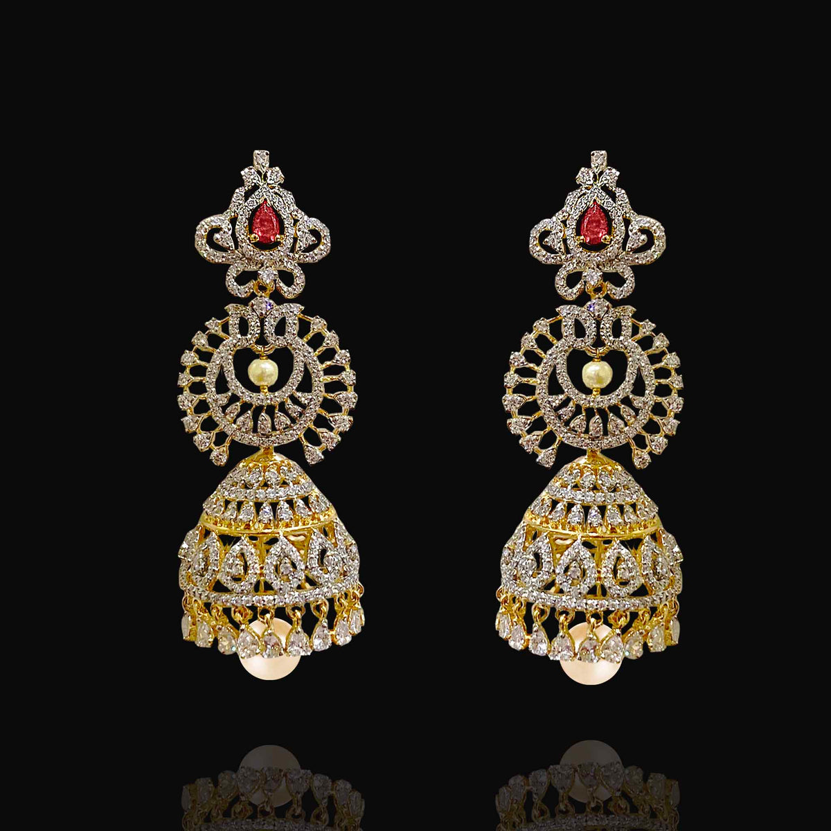 Mesmerizing Detachable Gold Jhumka CZ Diamonds – Sneha Rateria Store