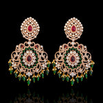 18K Gold Plated Emerald & Diamond Look Heavy Earrings Design