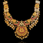 18K Gold Polish Peacock Temple Haram Necklace Design