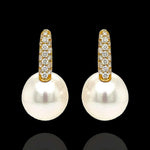 18K Gold Polish Pearl Drop Earrings with Radiant Diamond Look CZ