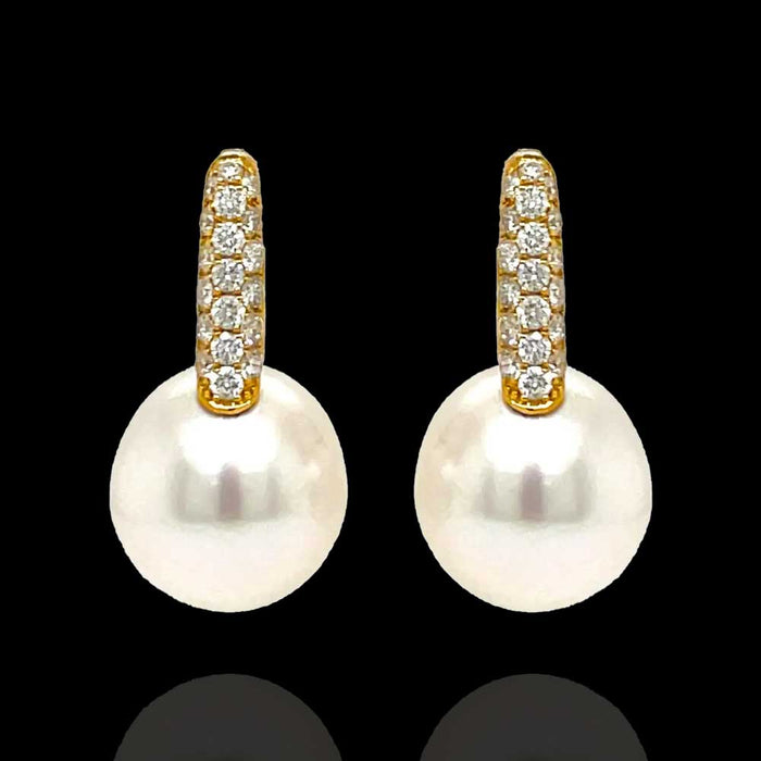 18K Gold Polish Pearl Drop Earrings with Radiant Diamond Look CZ