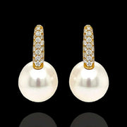 18K Gold Polish Pearl Drop Earrings with Radiant Diamond Look CZ