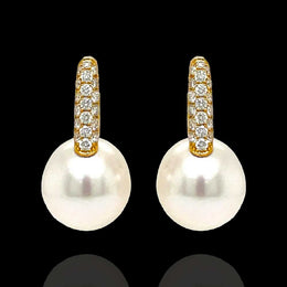 18K Gold Polish Pearl Drop Earrings with Radiant Diamond Look CZ