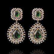 18KT Gold Plated Emerald Drop with Diamond Look Statement Earrings Design