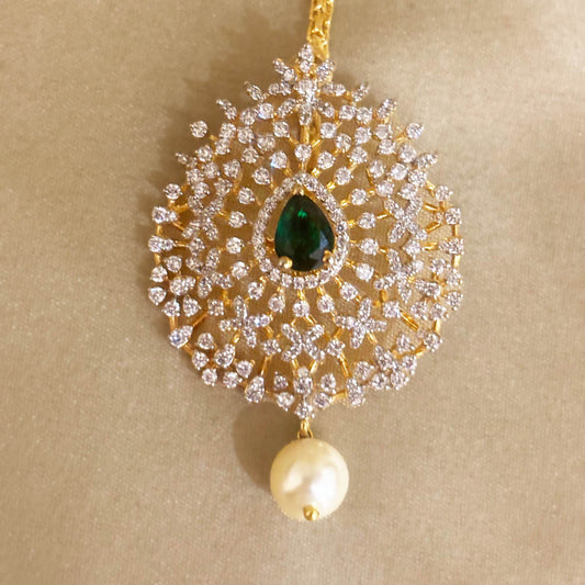 18K Gold Polish Detachable Diamond Look Maang Tikka cum Pendant
