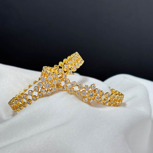 18Kt Gold Polish Classy Double Line Diamond Look Bangle