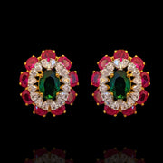 18kt Gold Polish Emerald Diamond Look Ruby Stud Earrings Design