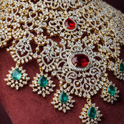 South Indian Bridal Detachable Choker with Ruby Emerald Diamond Look