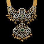 Exquisite Gold Plated Diamond Look Peacock Pendant Chain Haram