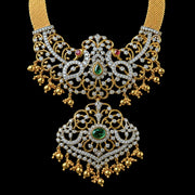 Exquisite Gold Plated Diamond Look Peacock Pendant Chain Haram