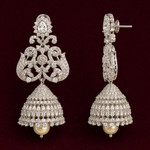 Grand CZ Diamond Jhumka Earrings in 925 Silver with Pearl Drop