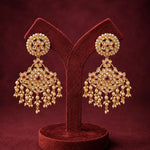 Traditional Bridal Polki Pearl Dangler Earrings with Ruby Stones