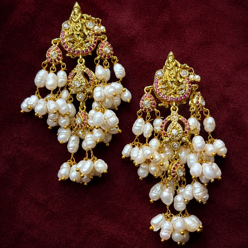 South Indian Krishna Motif Pearl Rice Earrings in 92.5 Silver
