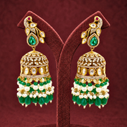 Vintage Polki Emerald Look Peacock Heavy Jhumka Earrings
