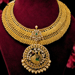 Grand Kasu Necklace with Peacock Pendant in 92.5 Silver | Sneha Rateria