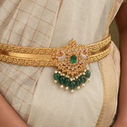 Peacock Emerald Stone Traditional Vaddanam Hip Belt with Pearls