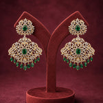 Regal Emerald Diamond Look Chandbali Earrings with Gold Finish
