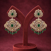 Regal Emerald Diamond Look Chandbali Earrings with Gold Finish
