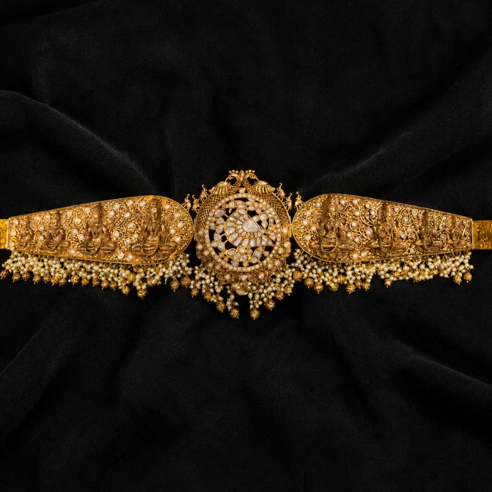 Heavy Bridal Temple Vaddanam with Lakshmi Motifs in Silver