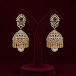 Bridal Emerald CZ Diamond Look Jhumka Earrings in 925 Silver Gold Polish