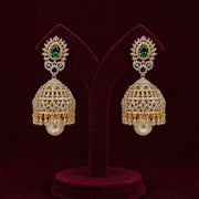 Bridal Emerald CZ Diamond Look Jhumka Earrings in 925 Silver Gold Polish